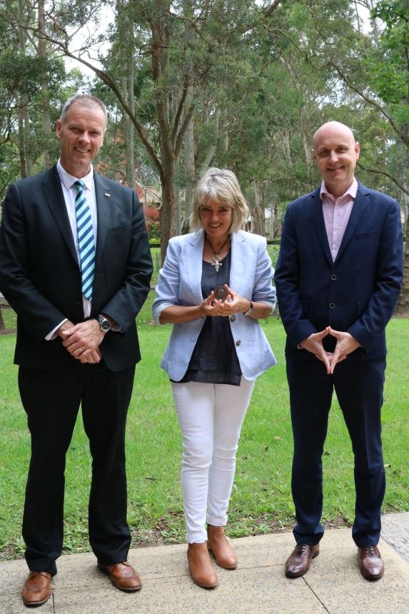 Louise with Professor Magnus Nyden, Executive Dean, Faculty of Science and Engineering and Professor Samuel Muller, Head of Department, Department of Mathematics and Statistics, Macquarie University